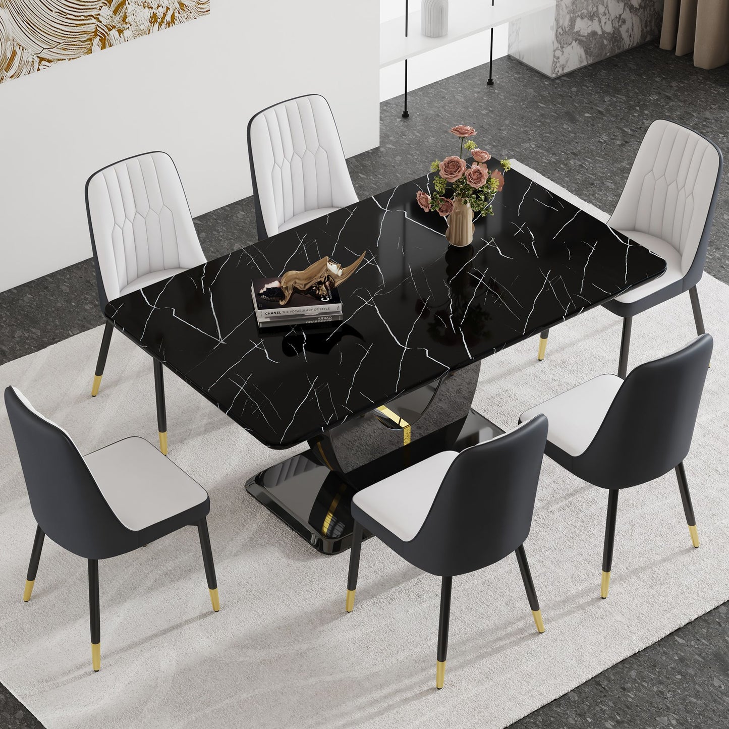 Black Marble DiningTable Set