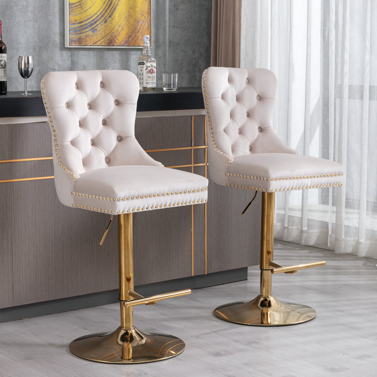 Golden Swivel Velvet Barstools -Adjustable