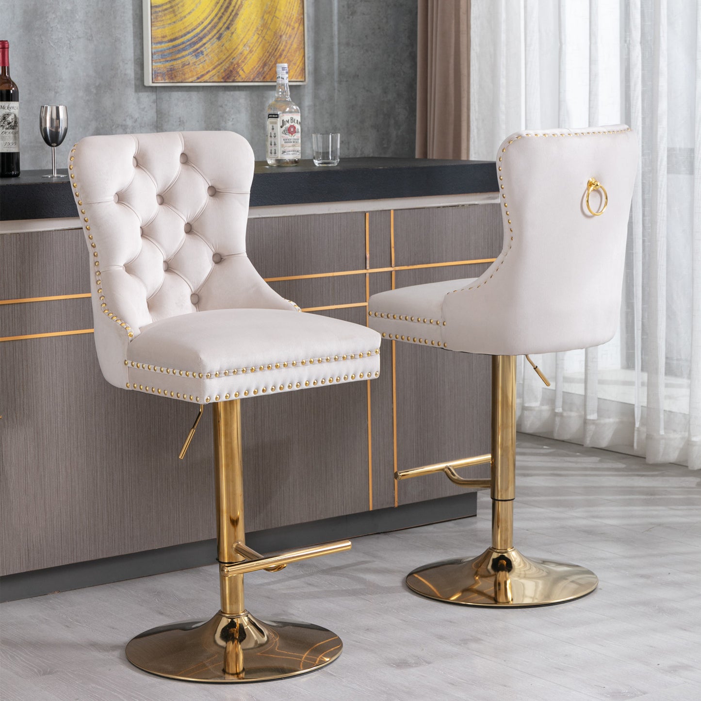 Golden Swivel Velvet Barstools -Adjustable