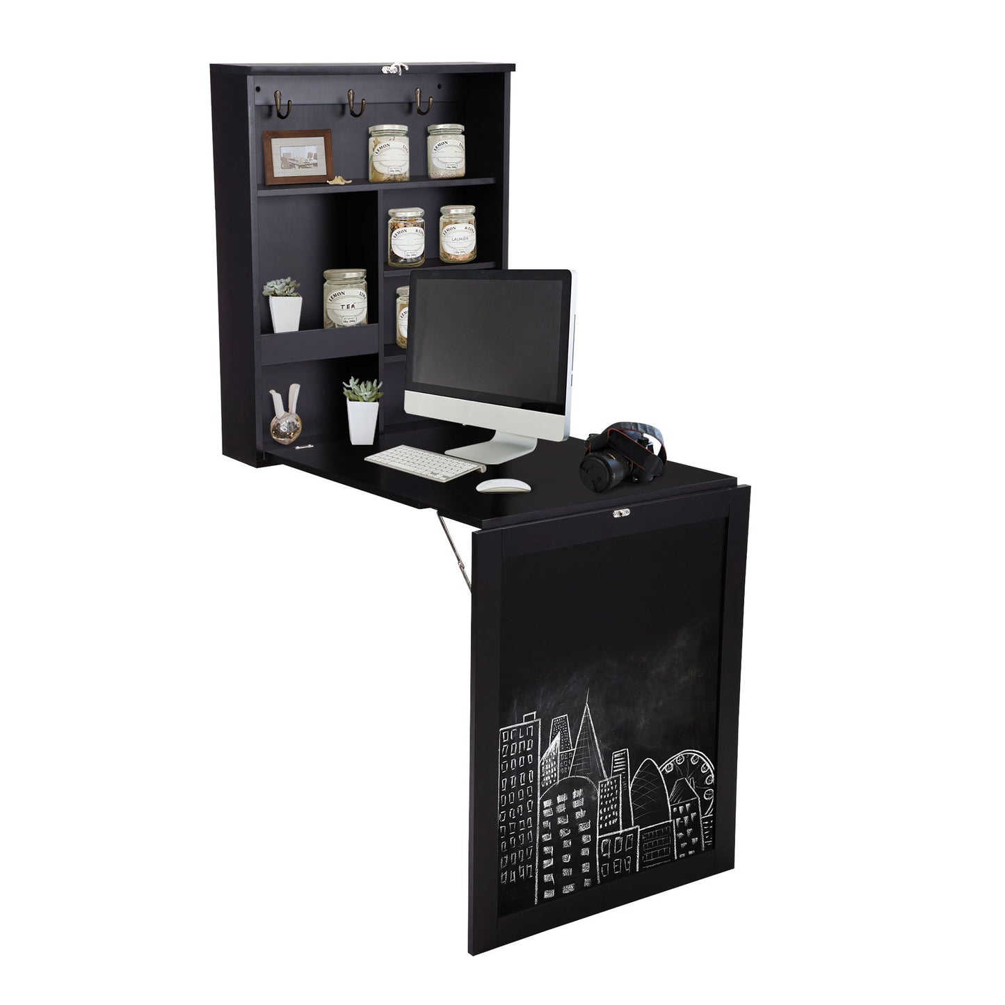 Foldable Desk with Storage Shelves and Blackboard