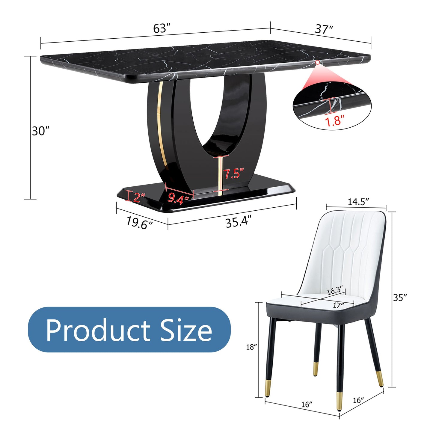 Black Marble DiningTable Set