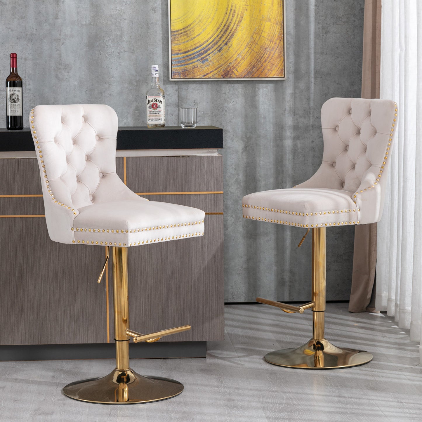 Golden Swivel Velvet Barstools -Adjustable