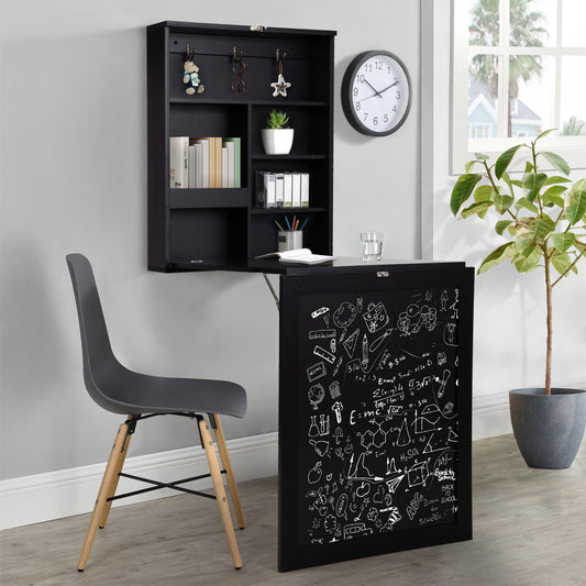 Foldable Desk with Storage Shelves and Blackboard