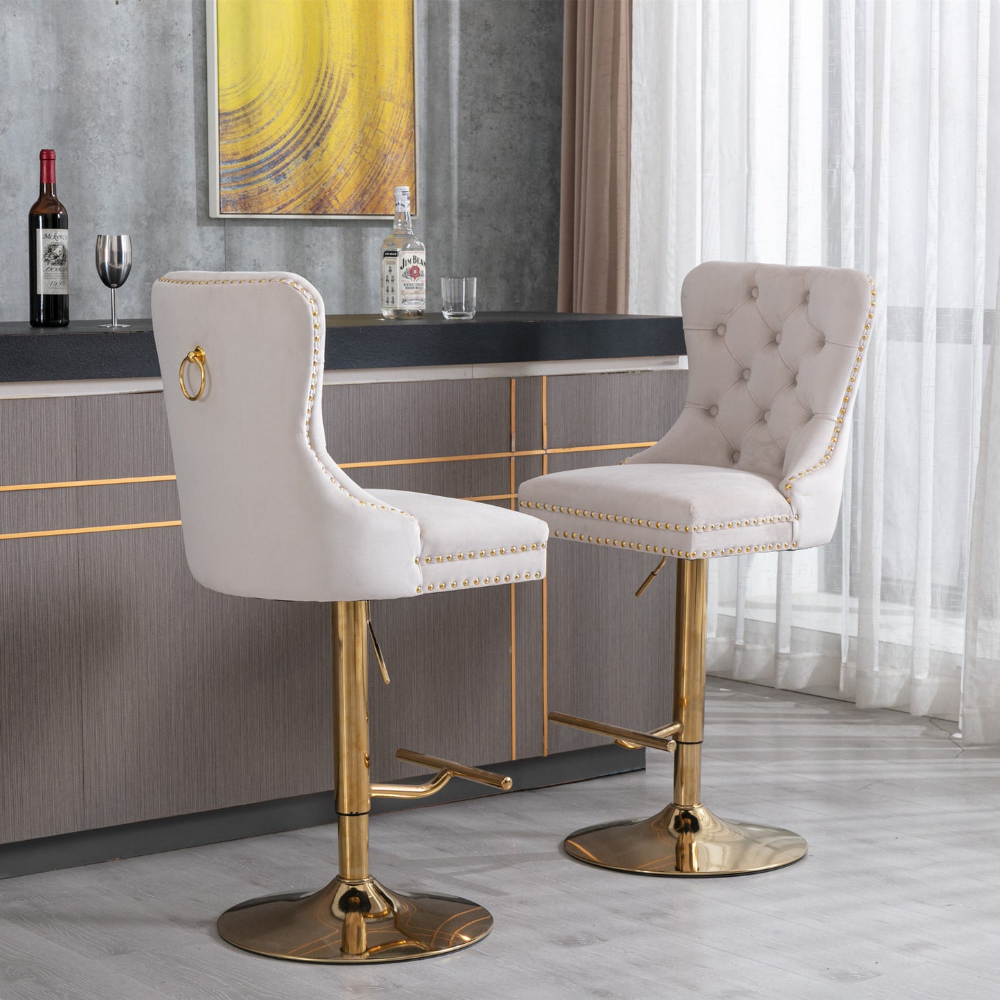 Golden Swivel Velvet Barstools -Adjustable