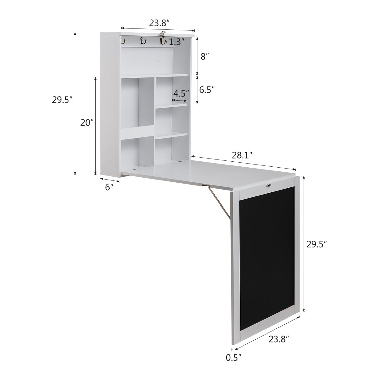 Foldable Desk with Storage Shelves and Blackboard