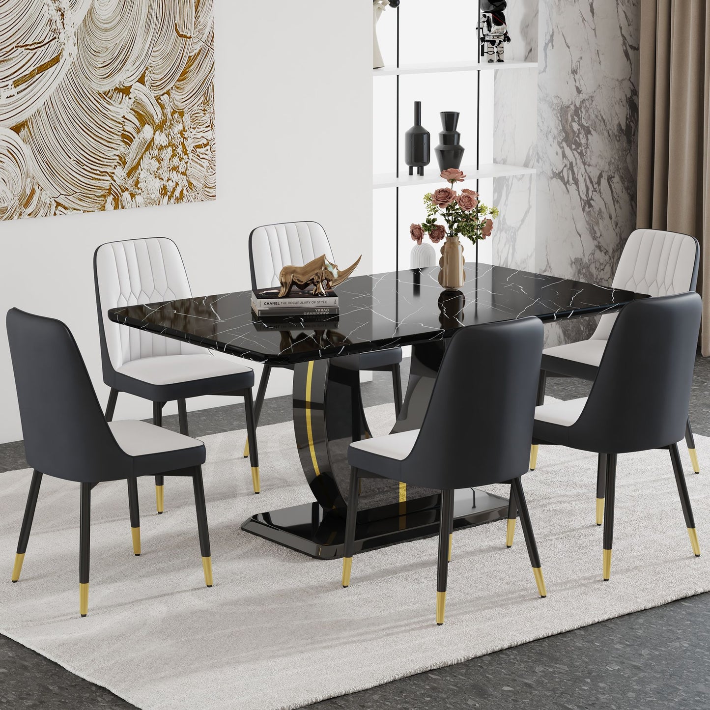 Black Marble DiningTable Set